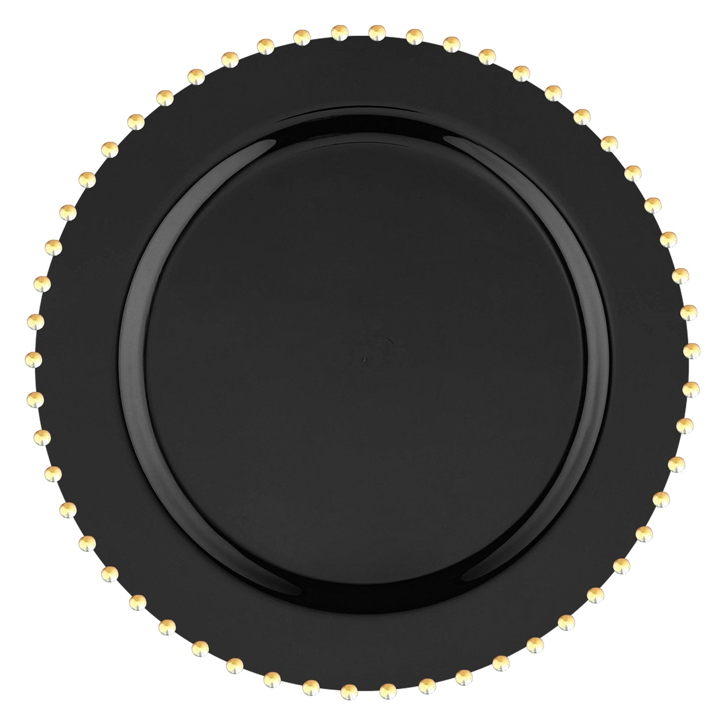 Black with Gold Pearl String Round Plastic Dinner Plates (10”)