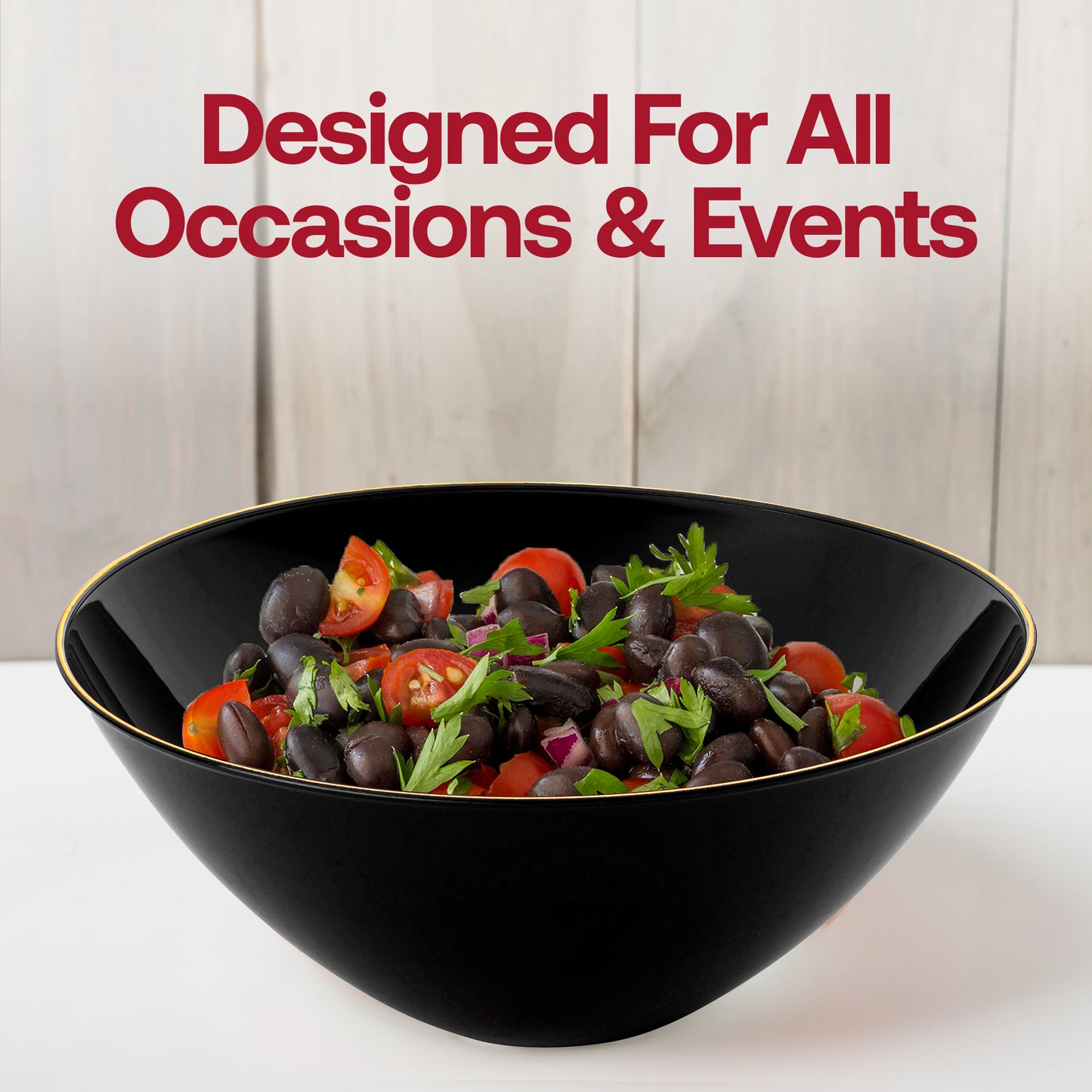 Black with Gold Rim Organic Round Disposable Plastic Bowls (32 oz.) Lifestyle | The Kaya Collection