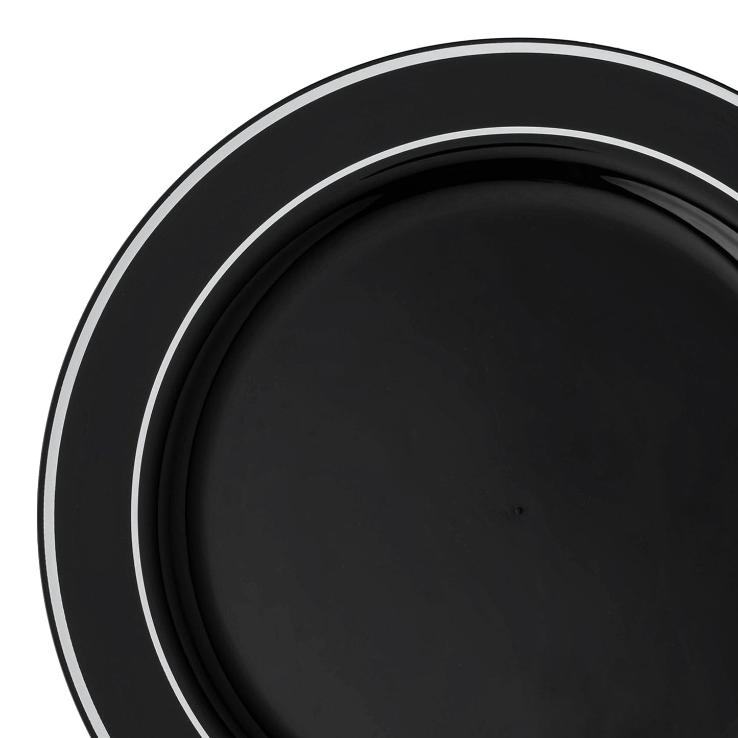 Black with Silver Edge Rim Plastic Appetizer/Salad Plates (7.5") | The Kaya Collection