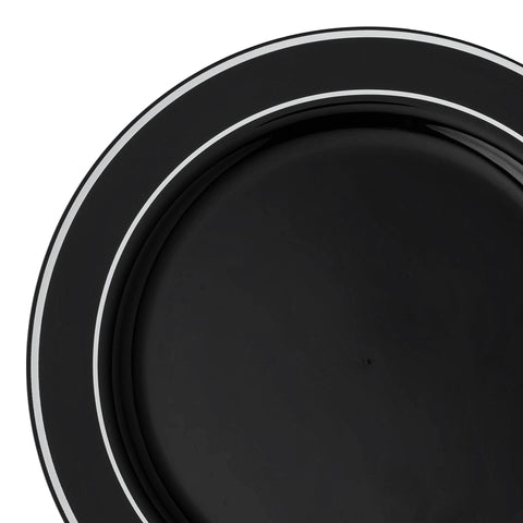 Black with Silver Edge Rim Plastic Appetizer/Salad Plates (7.5