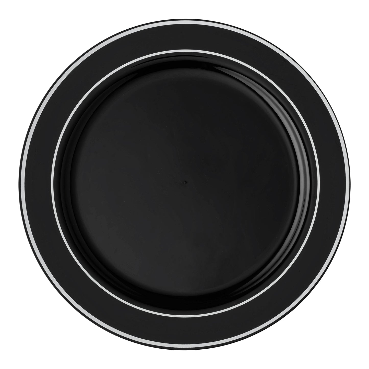 Black with Silver Edge Rim Plastic Appetizer/Salad Plates (7.5") | The Kaya Collection
