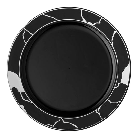 Black with Silver Marble Disposable Plastic Appetizer/Salad Plates (7.5") | The Kaya Collection