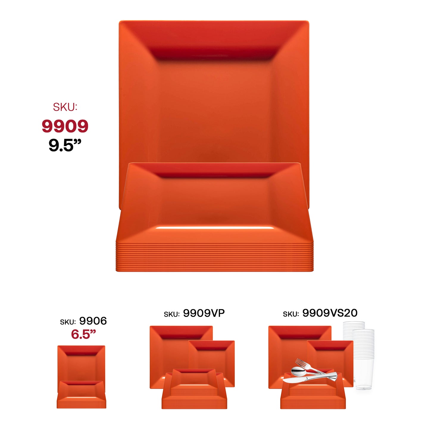 Burnt Orange Square Disposable Plastic Dinner Plates (9.5")