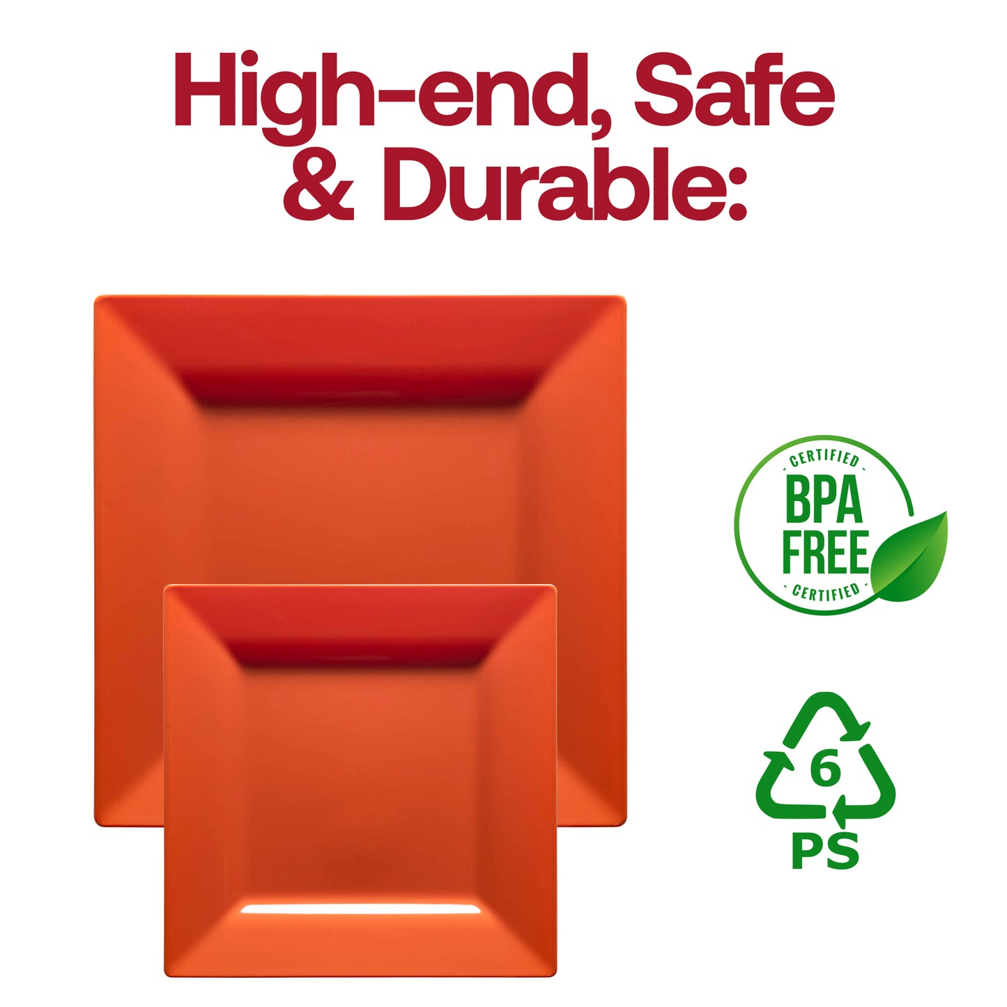 Burnt Orange Square Disposable Plastic Cake Plates (6.5")