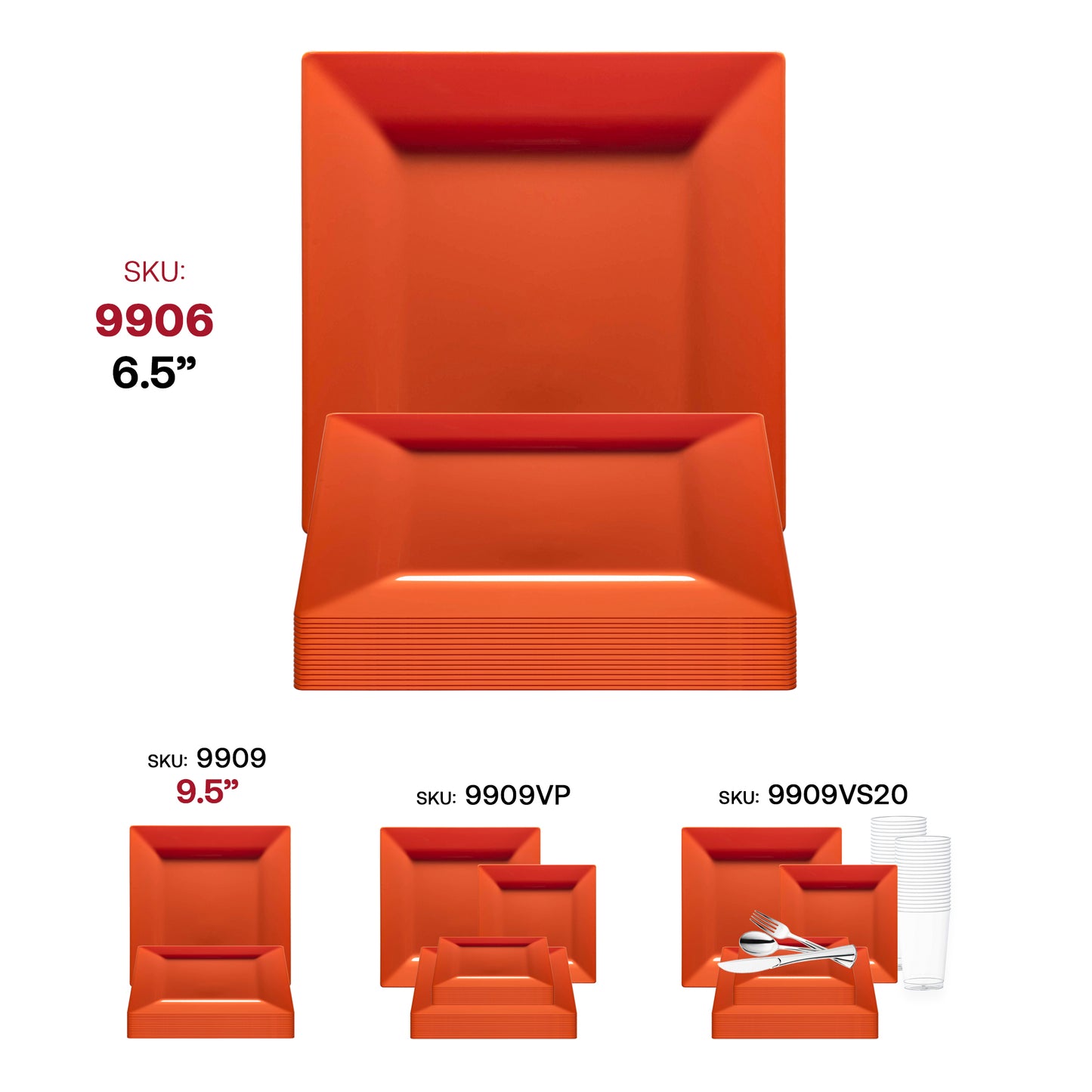Burnt Orange Square Disposable Plastic Cake Plates (6.5")