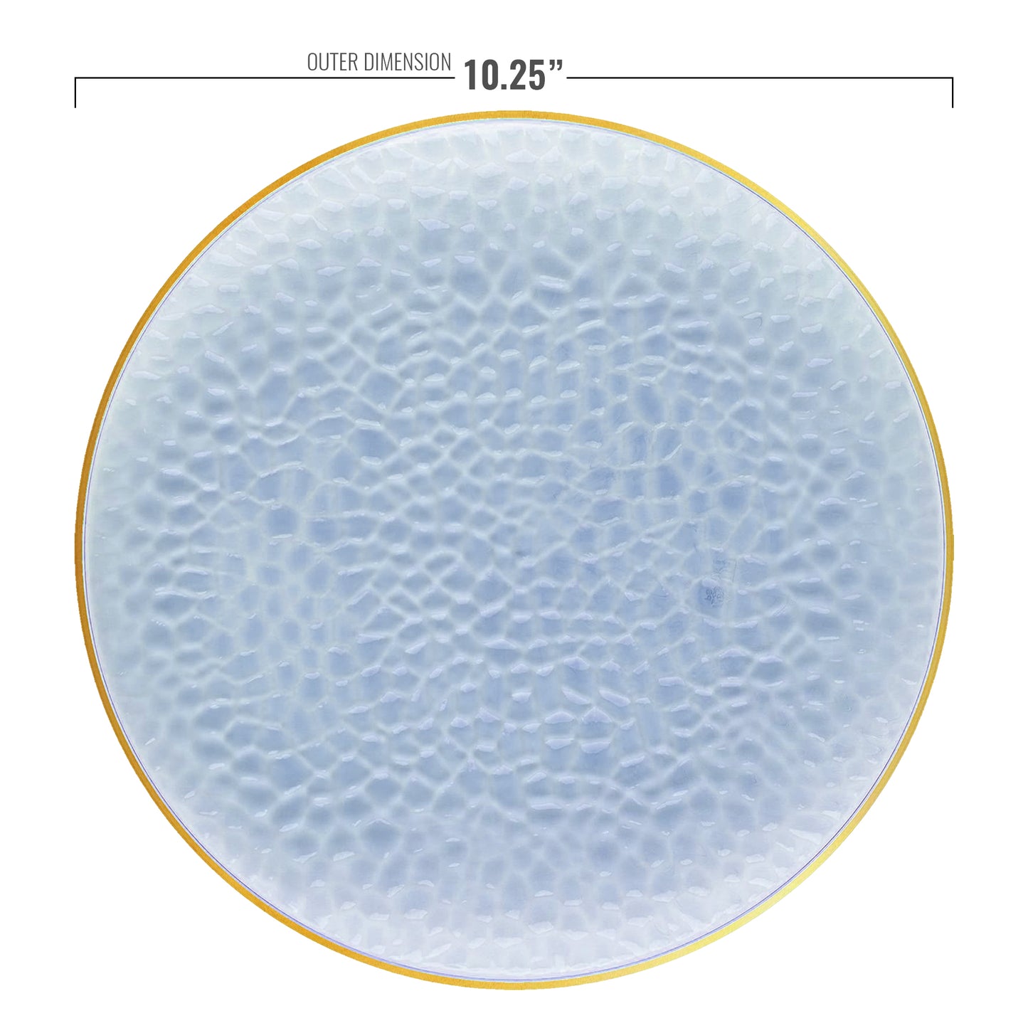 Clear Blue with Gold Rim Hammered Glass Plastic Dinner Plates (10.25")