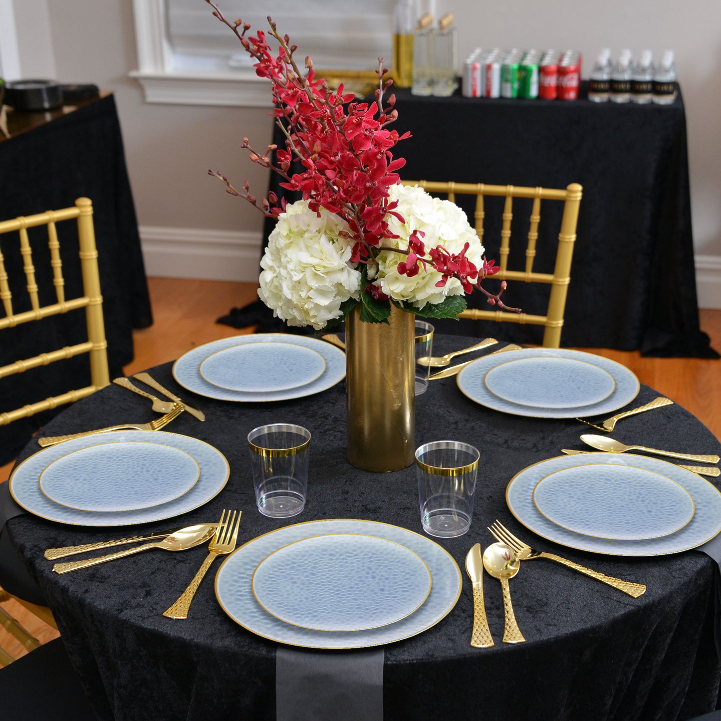 Clear Blue with Gold Rim Hammered Glass Plastic Appetizer/Salad Plates (7.5")