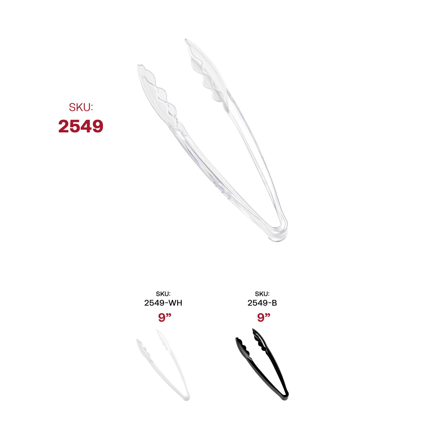 9" Clear Plastic Serving Tongs