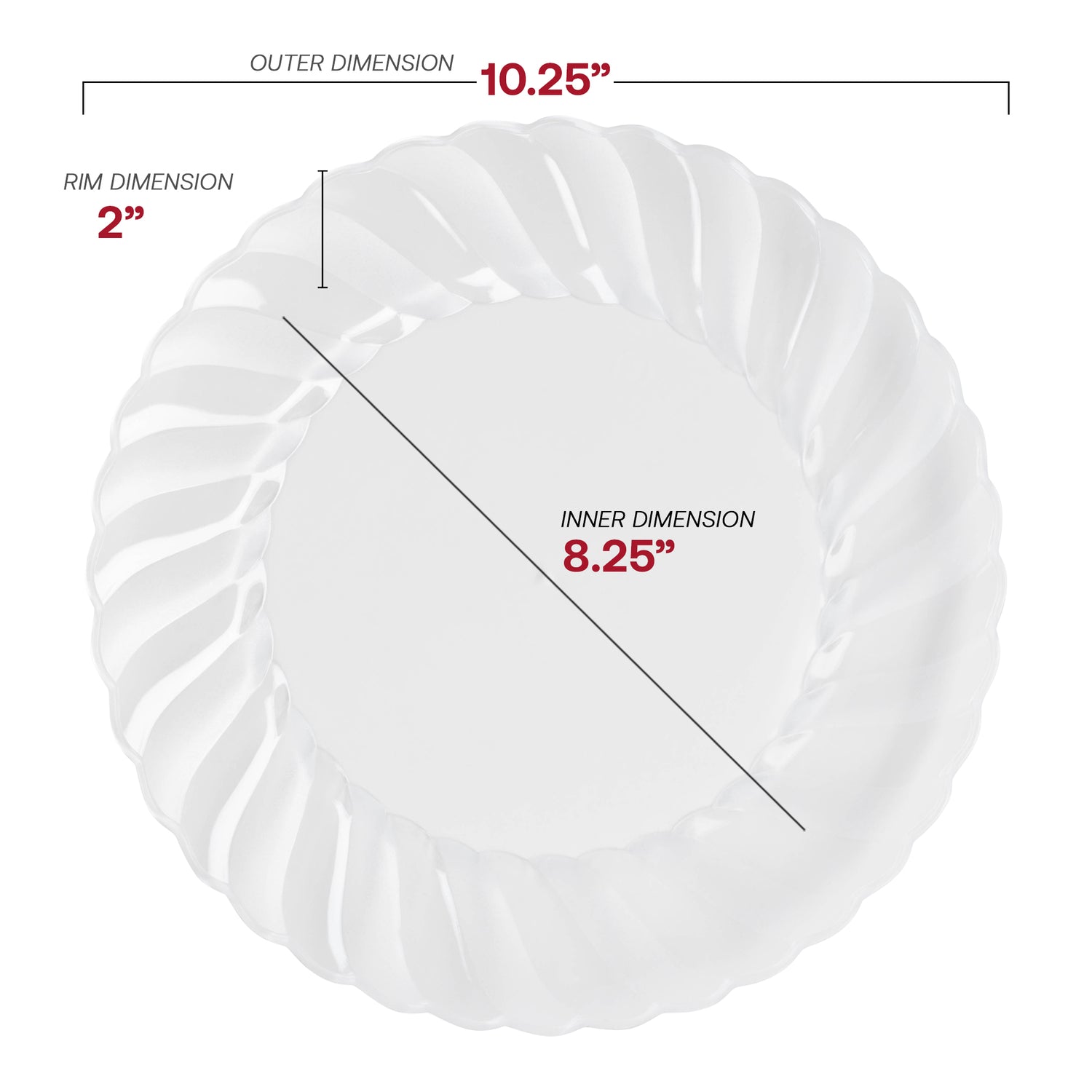 Clear Flair Plastic Dinner Plates (10.25") Dimension | The Kaya Collection