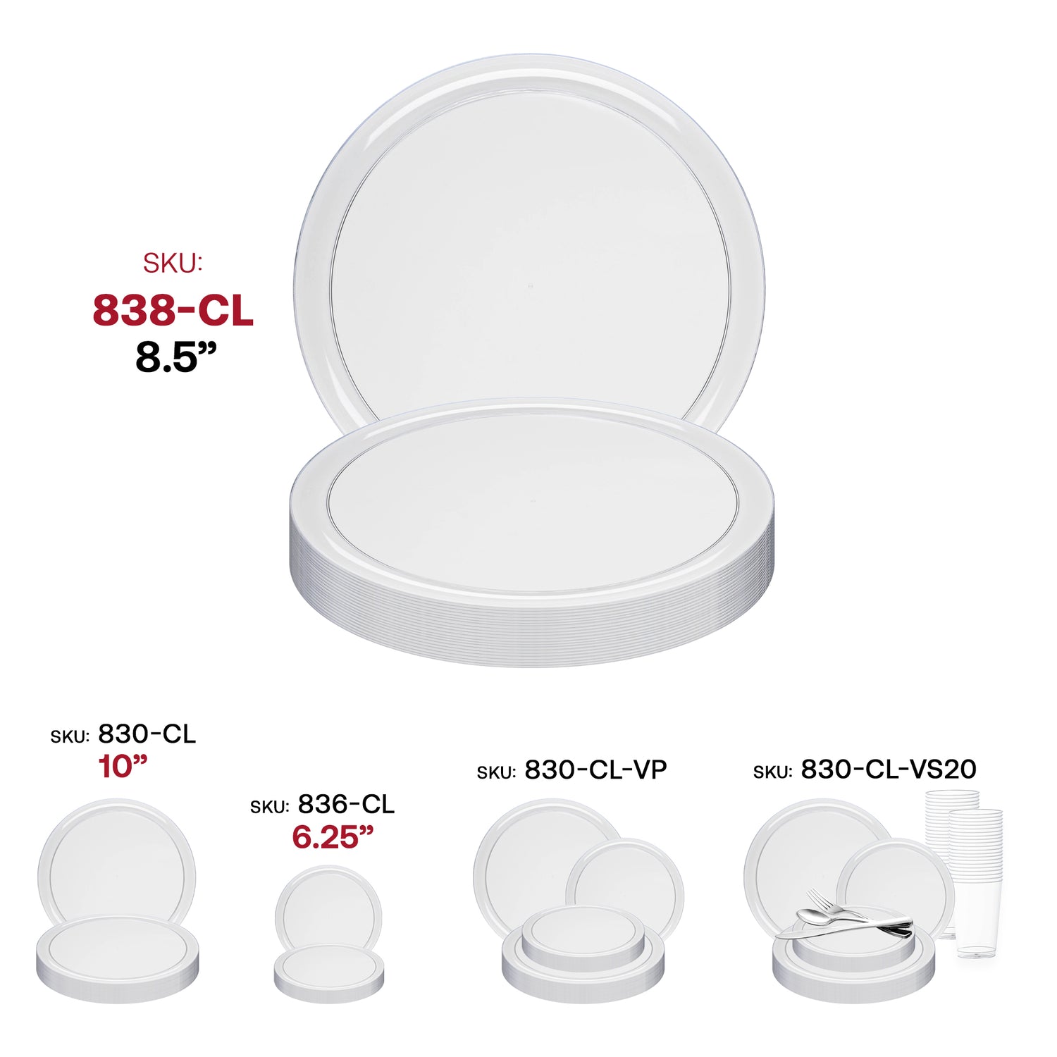 Clear Flat Round Disposable Plastic Appetizer/Salad Plates (8.5") SKU | The Kaya Collection