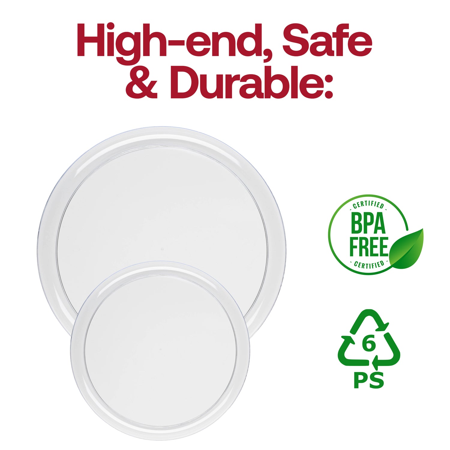 Clear Flat Round Disposable Plastic Dinner Plates (10") BPA | The Kaya Collection