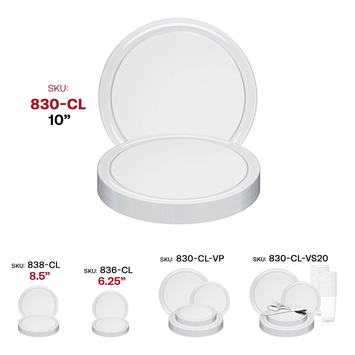 Clear Flat Round Disposable Plastic Dinner Plates (10") SKU | The Kaya Collection
