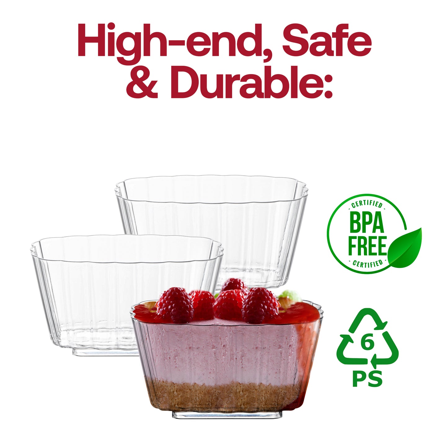 5.5 oz. Clear Fluted Rectangular Plastic Disposable Pudding Cups BPA | The Kaya Collection