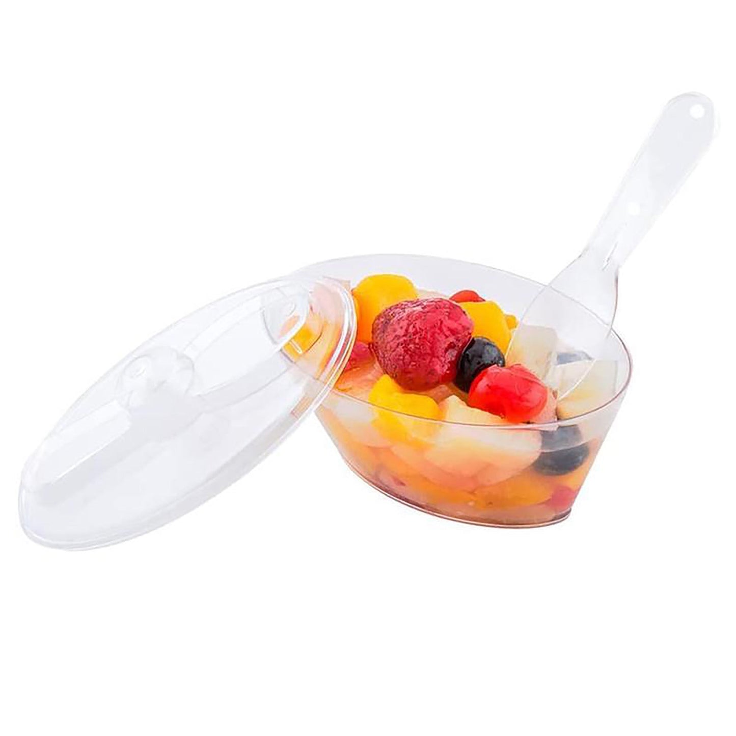 4 oz. Clear Oval Disposable Plastic Mini Cups with Lids and Spoons