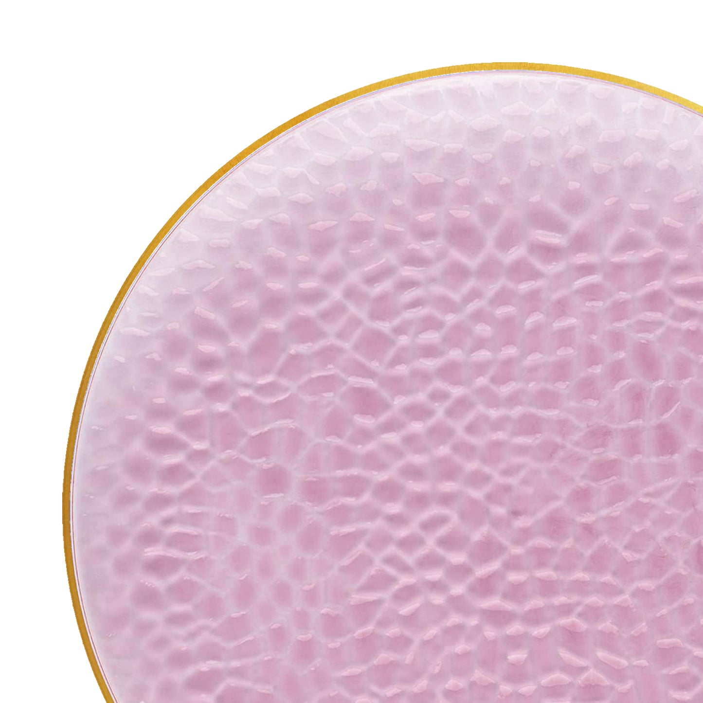 Clear Pink with Gold Rim Hammered Glass Plastic Dinner Plates (10.25")