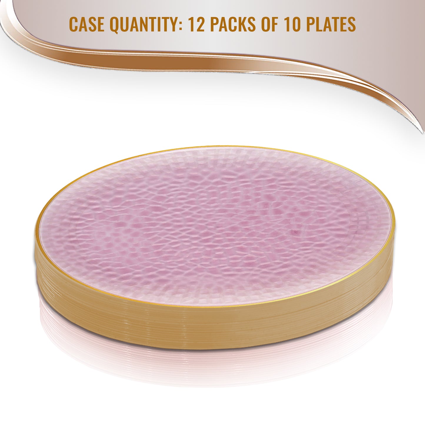 Clear Pink with Gold Rim Hammered Glass Plastic Dinner Plates (10.25")