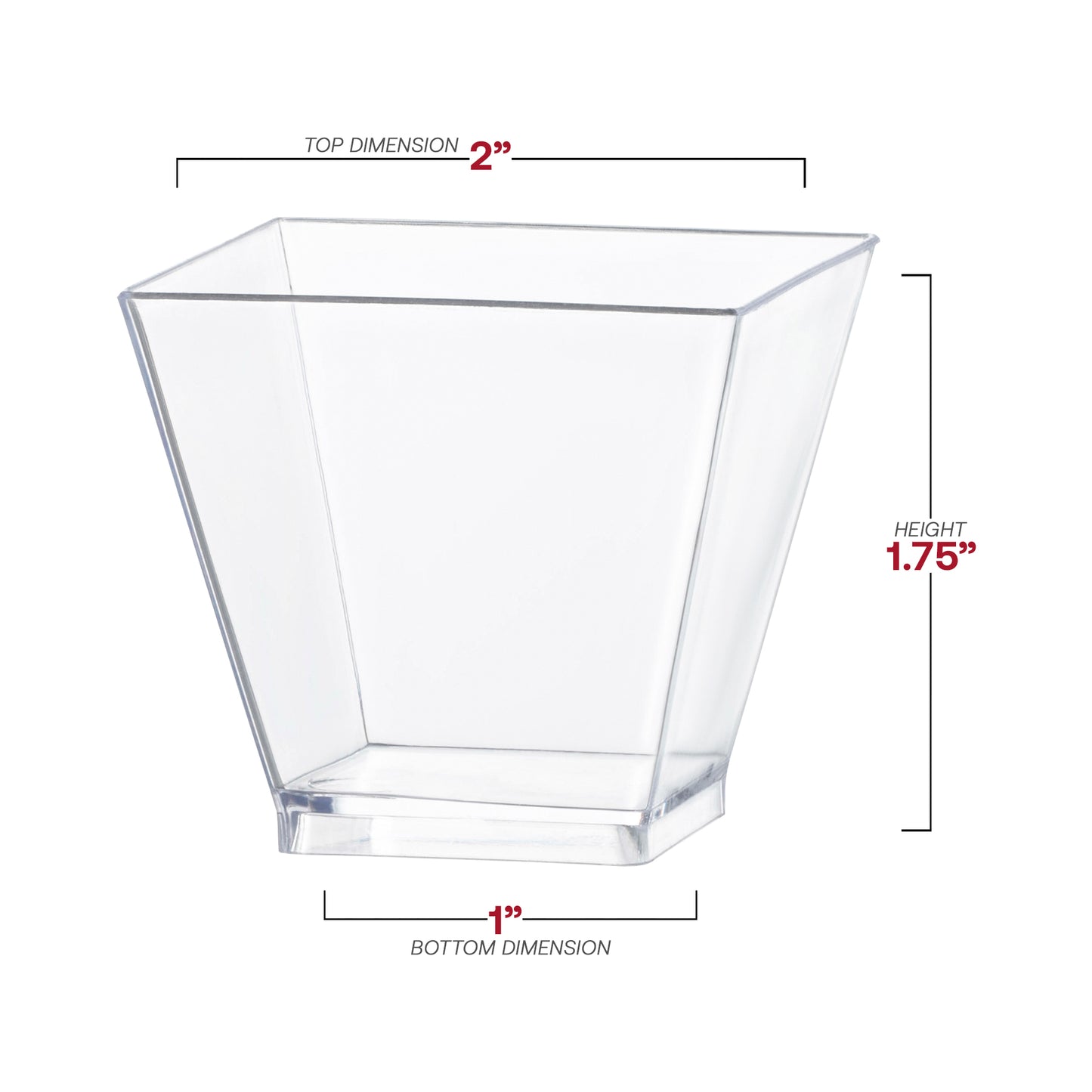 2 oz. Clear Plastic Mini Verrine Sample Cube Cups Dimension | The Kaya Collection