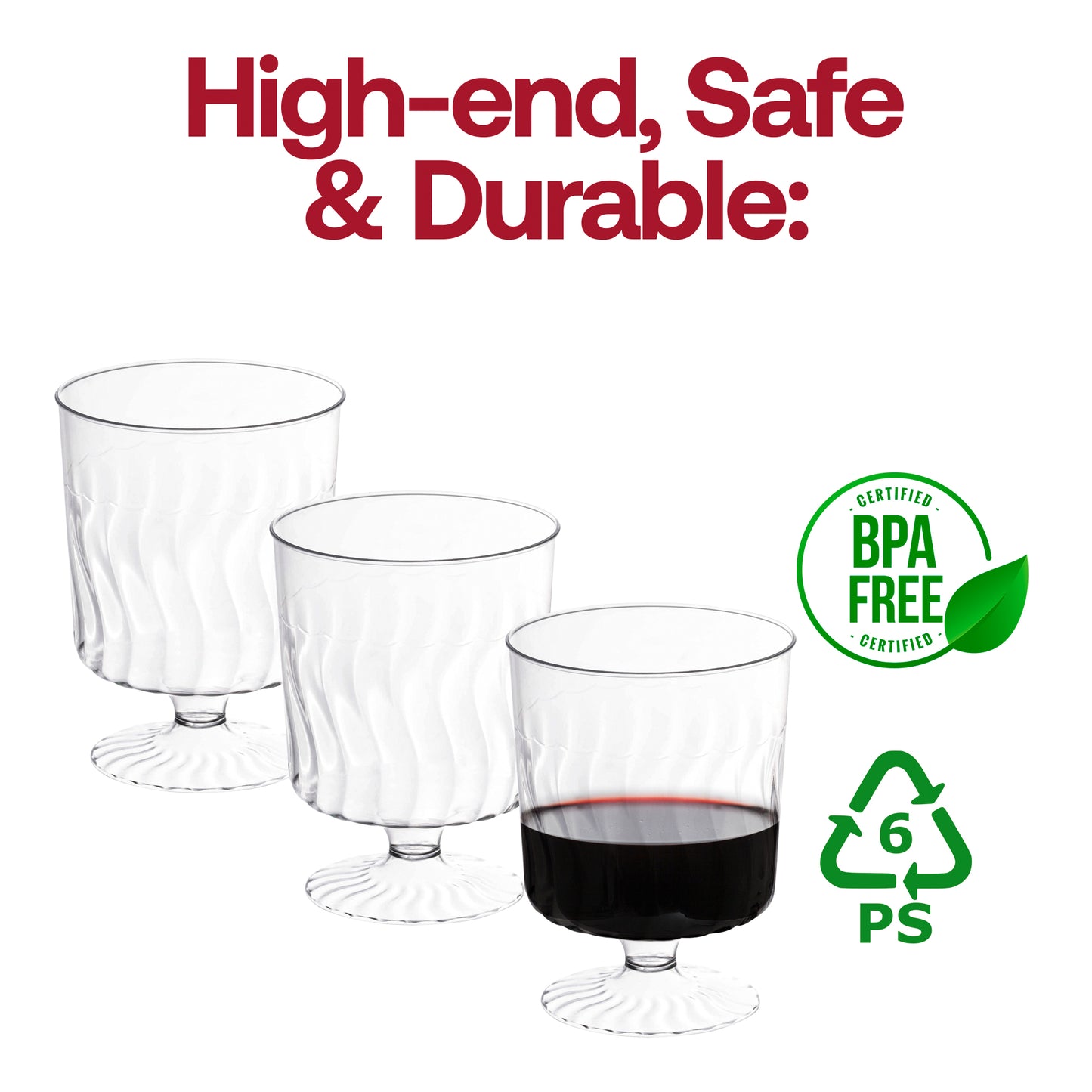 8 oz. Clear Disposable Plastic Pedestal Wine Glasses