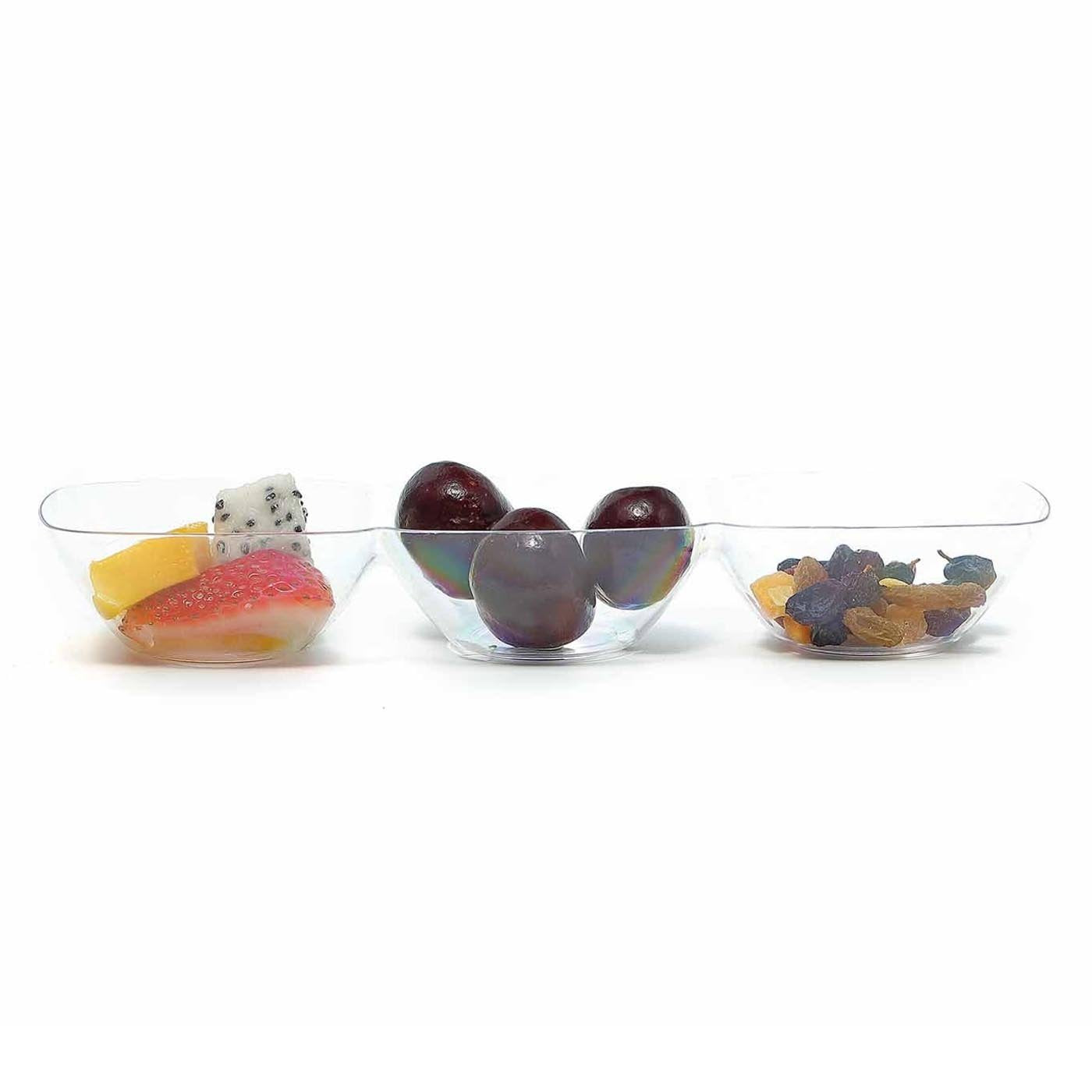 Clear Rectangular 3-Hole Mini Disposable Plastic Bowls