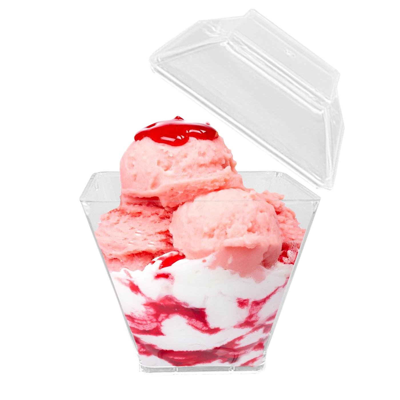3.5 oz. Clear Square Plastic Disposable Mini Cups with Lids