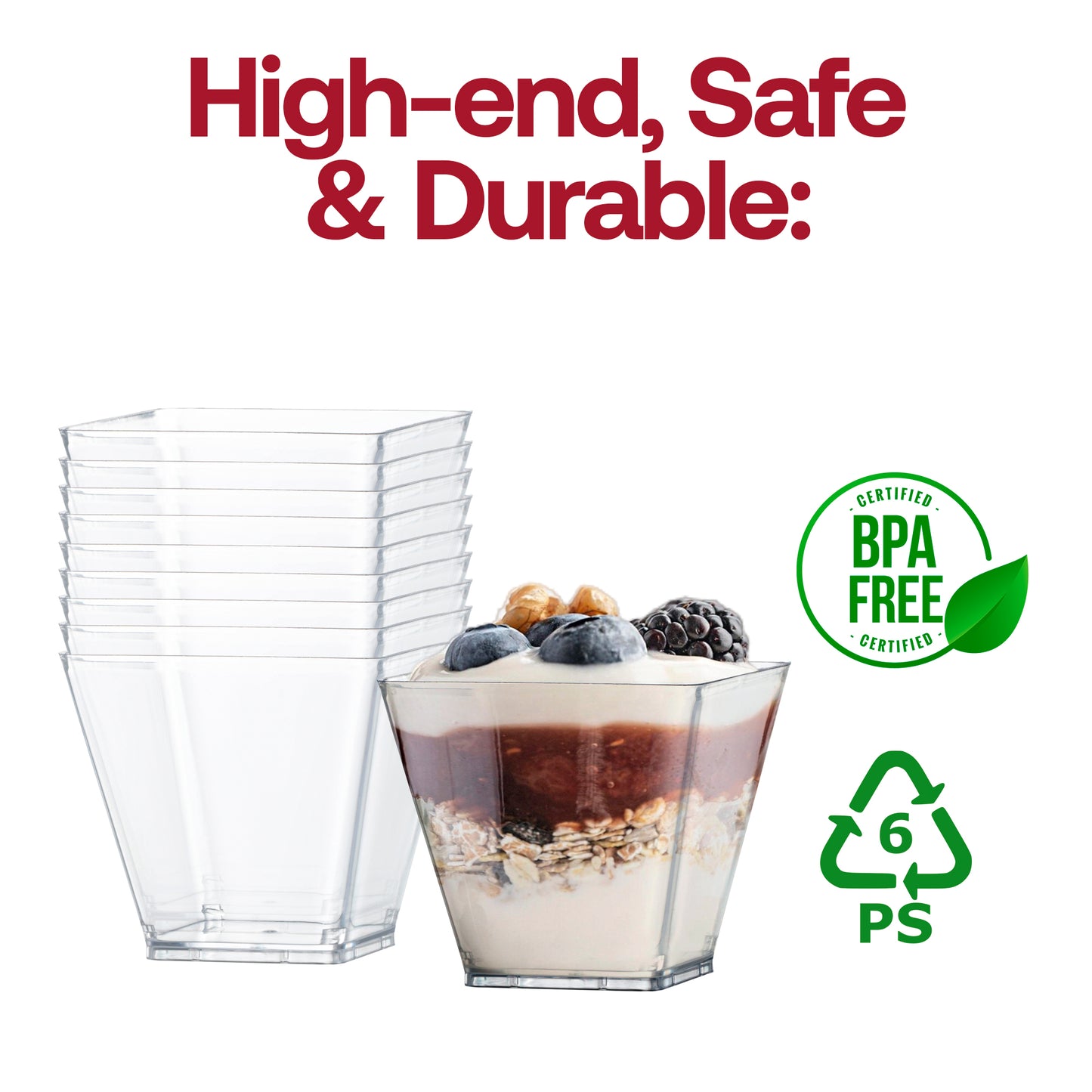3.5 oz. Clear Square Disposable Plastic Mini Cups with Lids BPA | The Kaya Collection