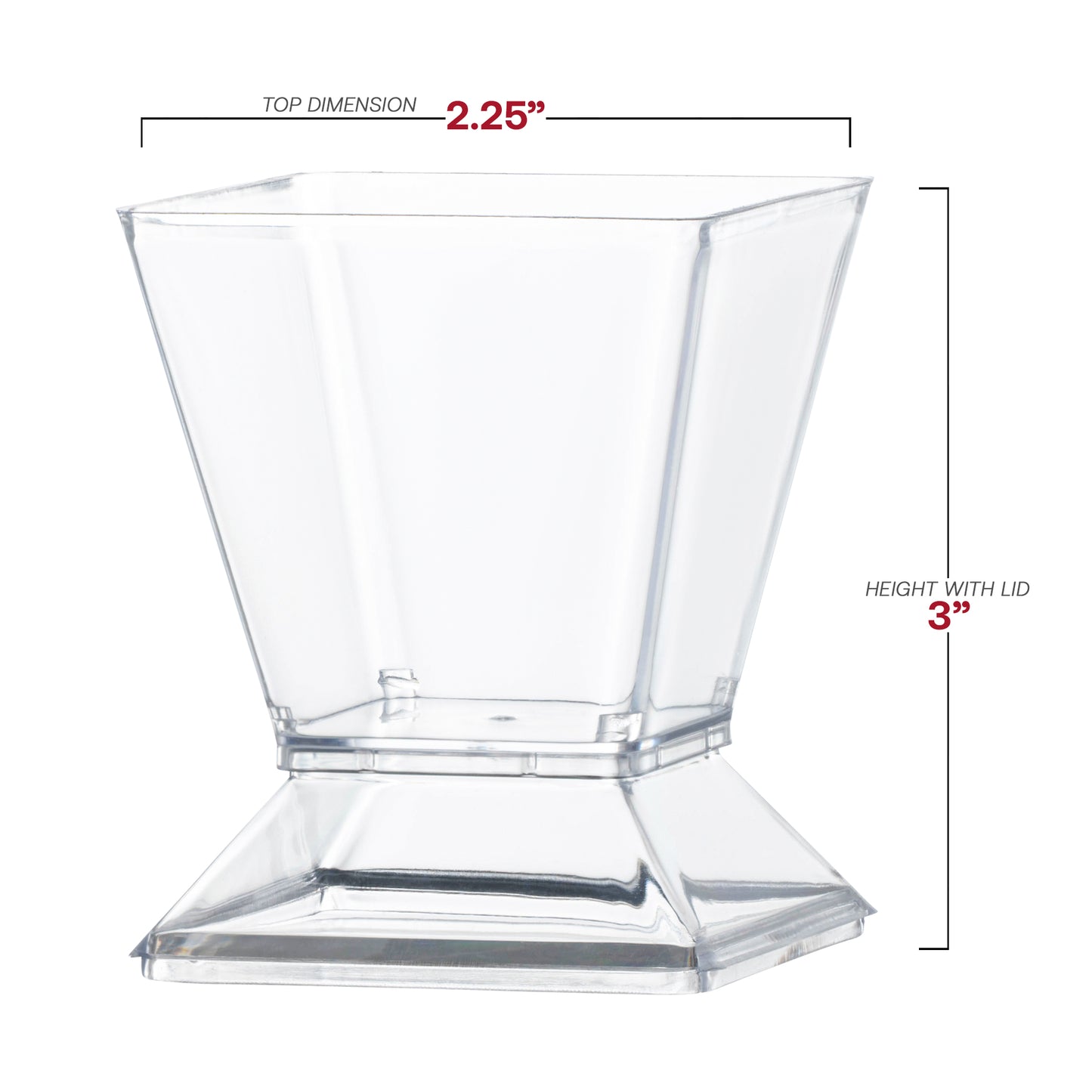 3.5 oz. Clear Square Disposable Plastic Mini Cups with Lids Dimension | The Kaya Collection