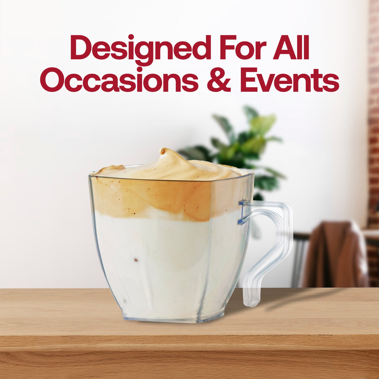 2 oz. Clear Square Plastic Mini Coffee Tea Cups Lifestyle | The Kaya Collection