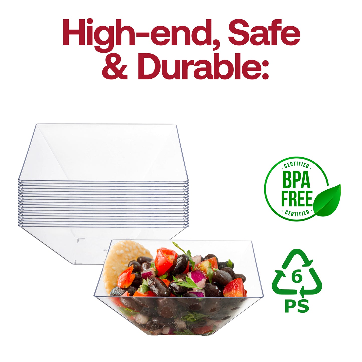 Clear Square Disposable Plastic Serving Bowls (3 qt.)