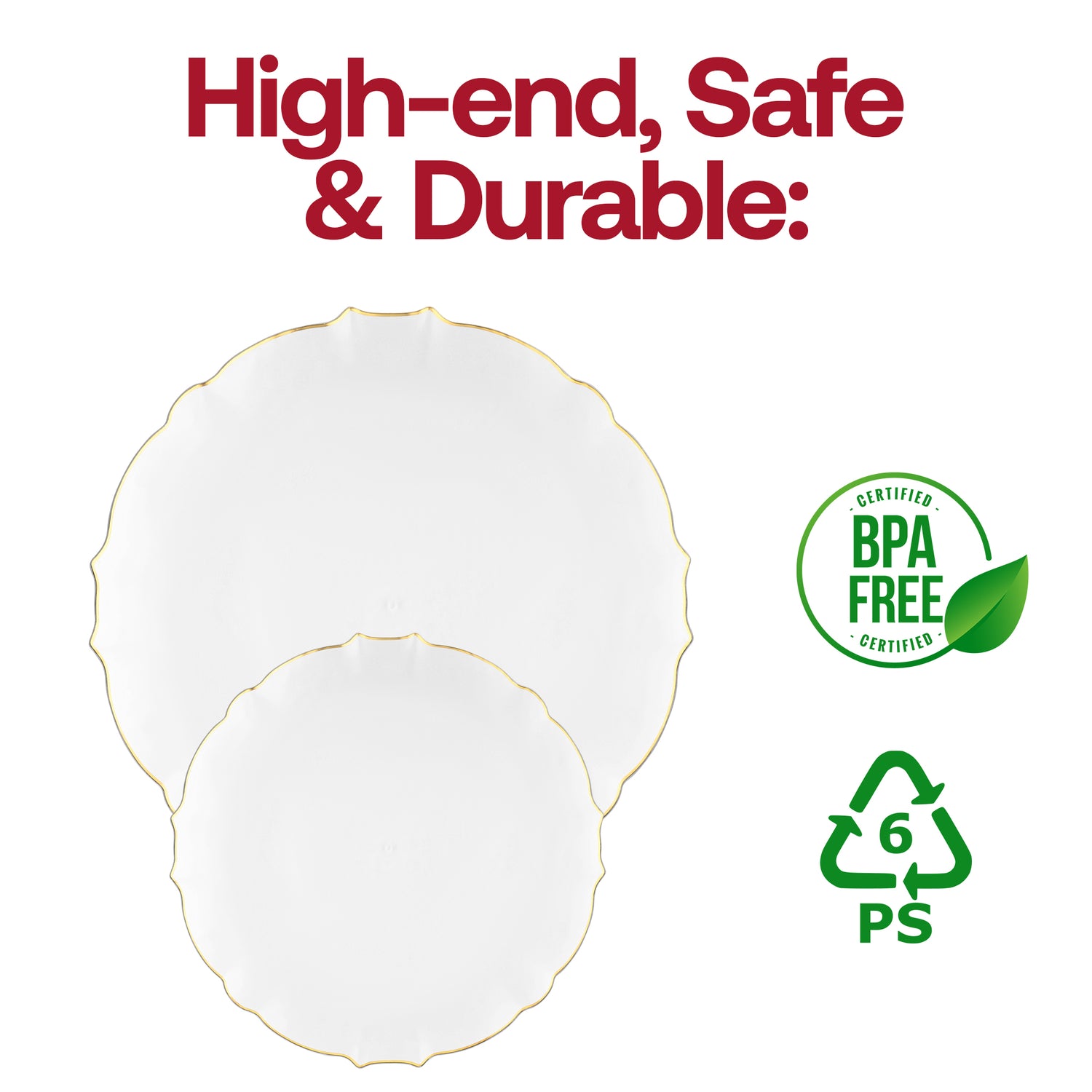 Clear with Gold Rim Round Lotus Plastic Dinner Plates (10.25") BPA | The Kaya Collection