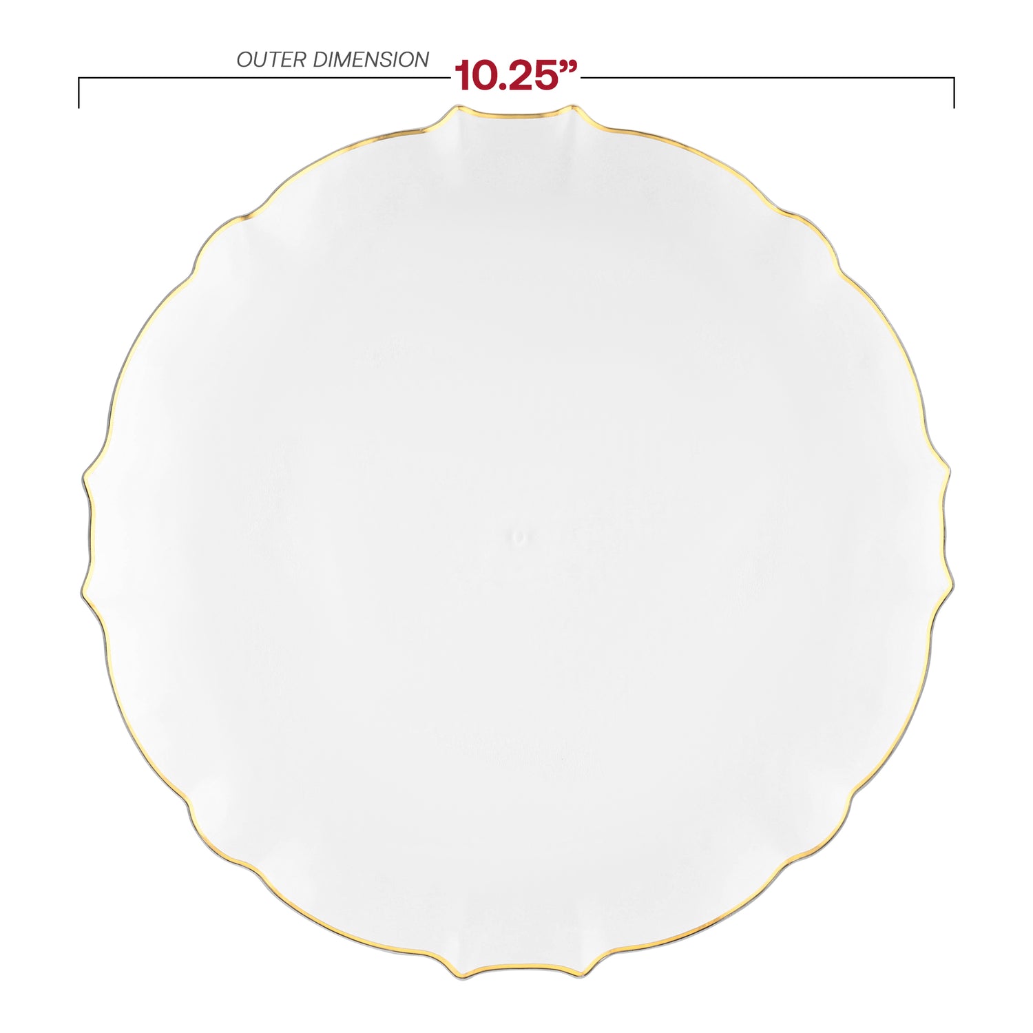 Clear with Gold Rim Round Lotus Plastic Dinner Plates (10.25") Dimension | The Kaya Collection