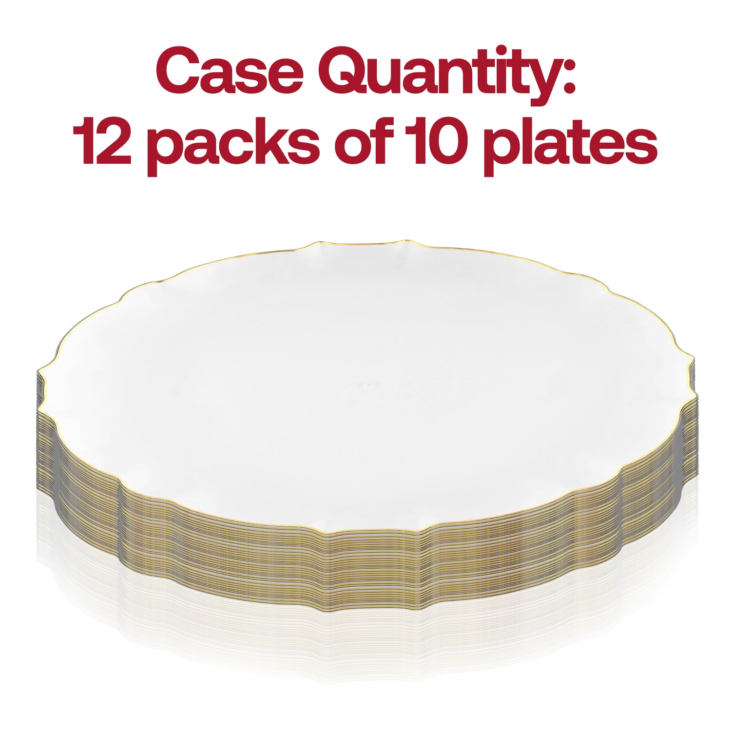 Clear with Gold Rim Round Lotus Plastic Dinner Plates (10.25") Quantity | The Kaya Collection