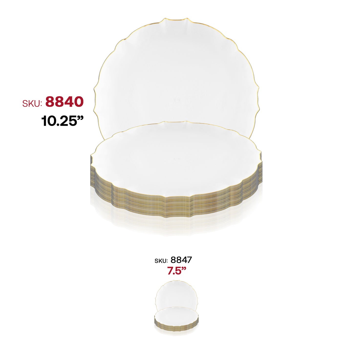 Clear with Gold Rim Round Lotus Plastic Dinner Plates (10.25") SKU | The Kaya Collection