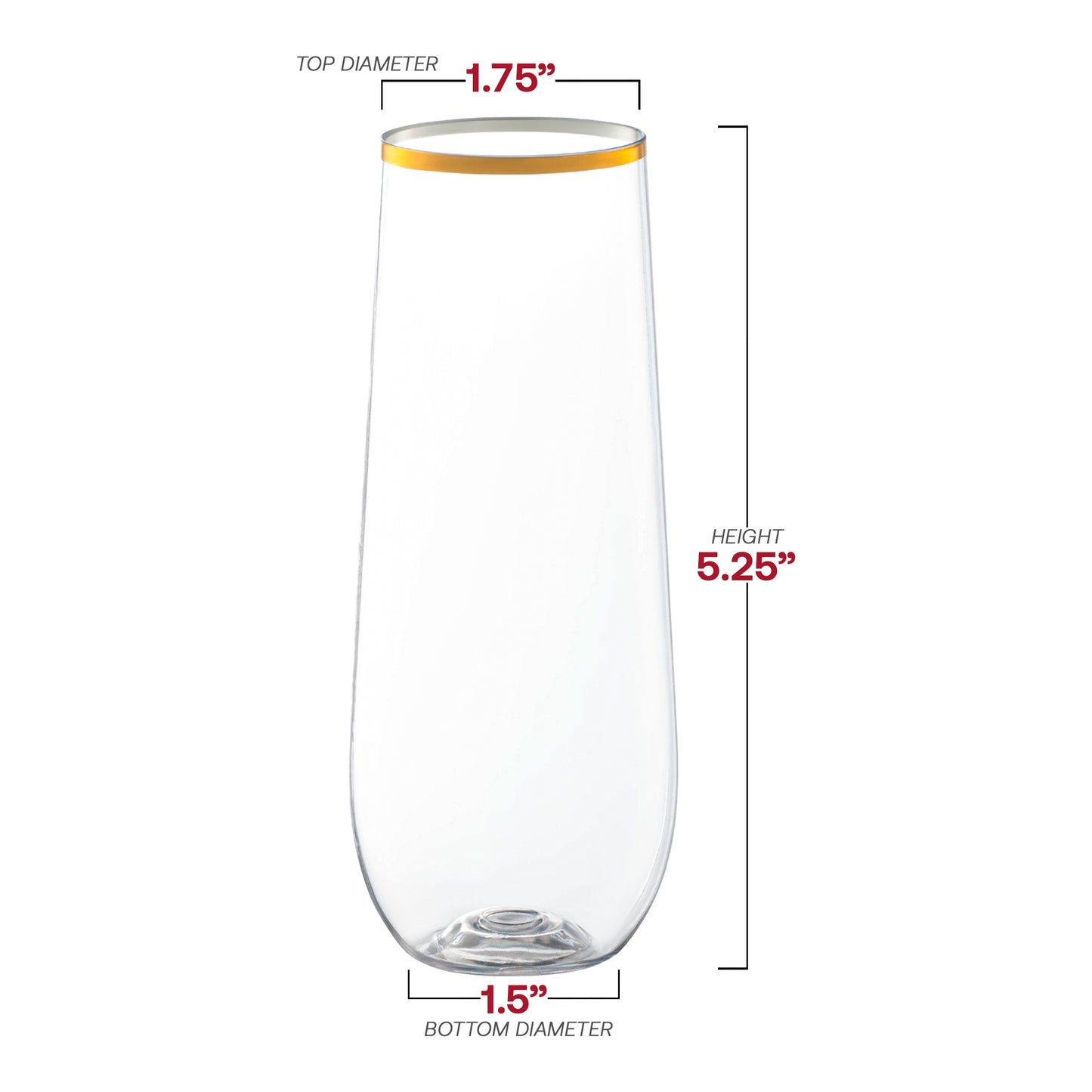 9 oz. Clear with Gold Stemless Plastic Champagne Flutes | The Kaya Collection