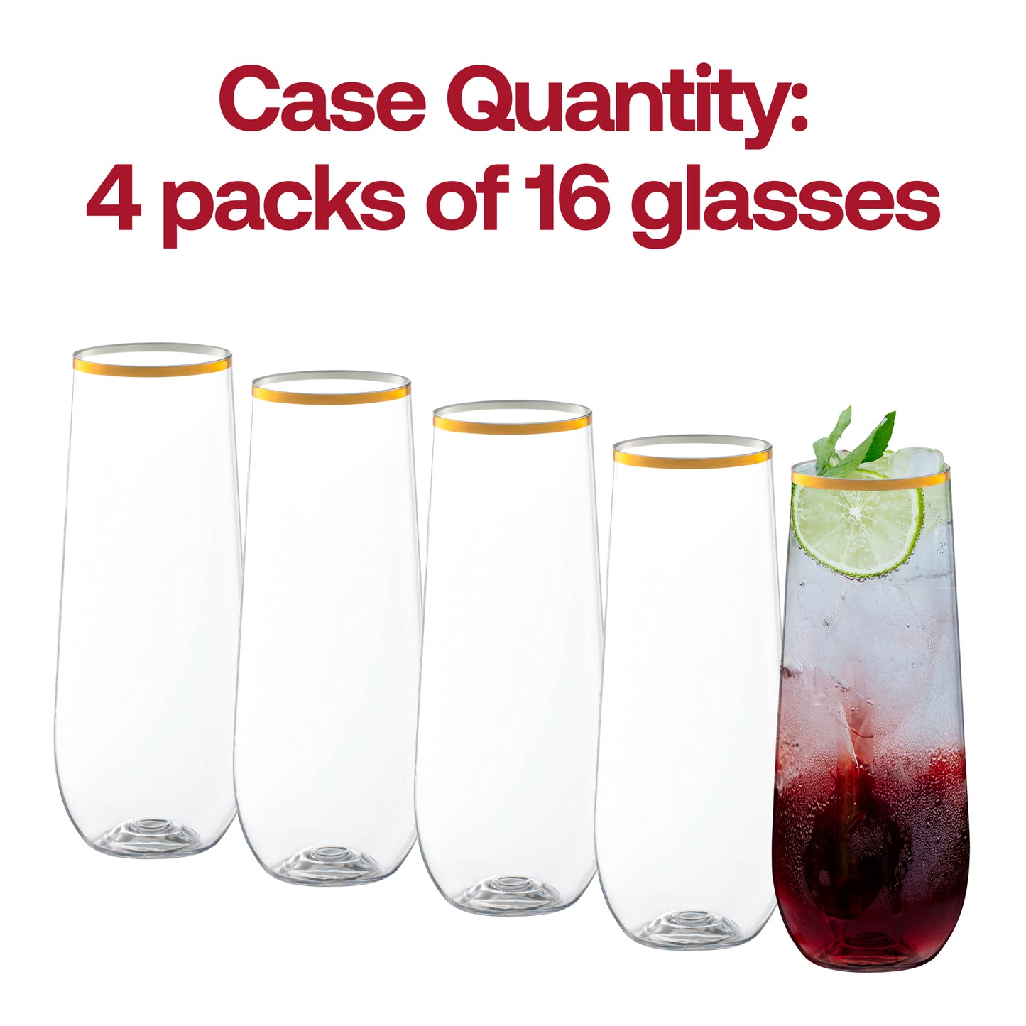 9 oz. Clear with Gold Stemless Plastic Champagne Flutes | The Kaya Collection