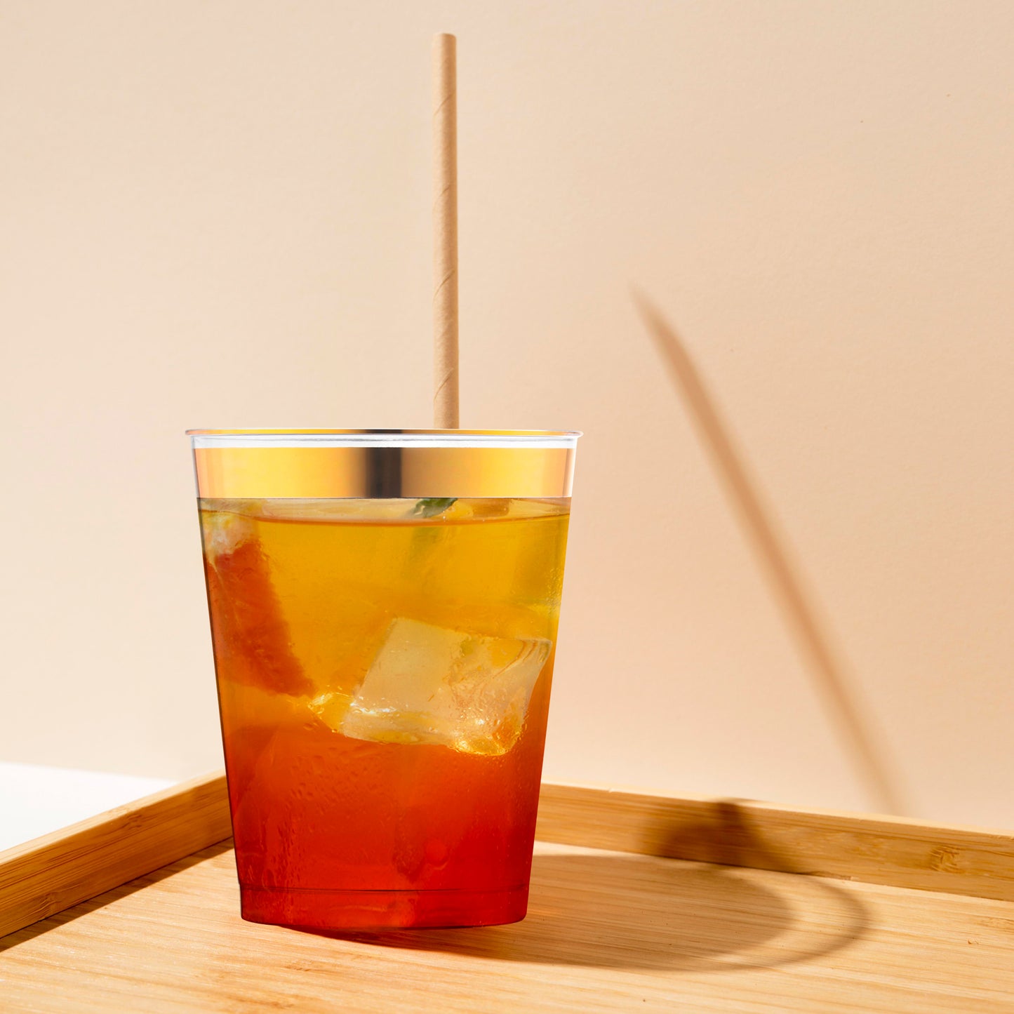 10 oz. Clear with Gold Rim Round Disposable Plastic Tumblers