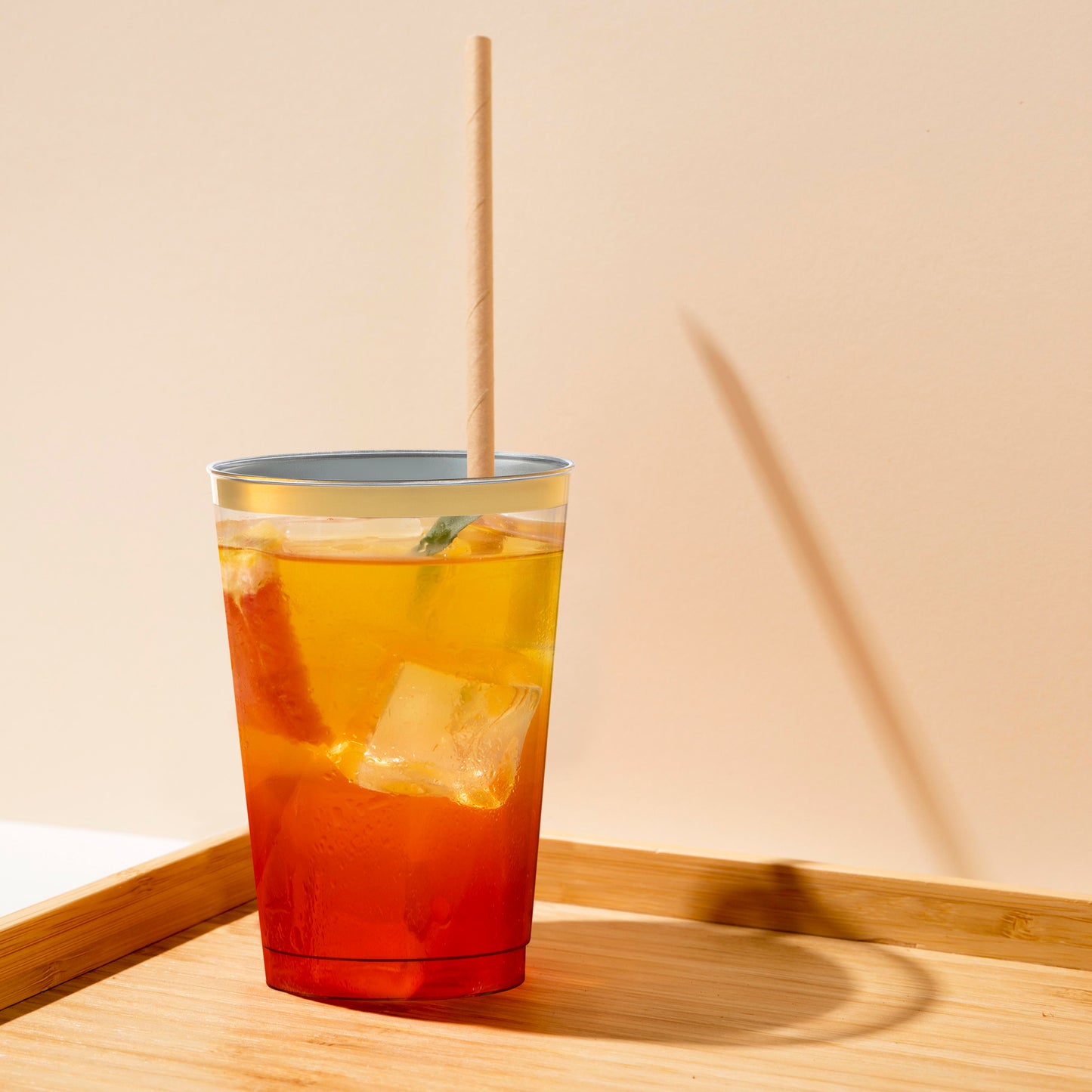 12 oz. Clear with Metallic Gold Rim Round Disposable Plastic Tumbler