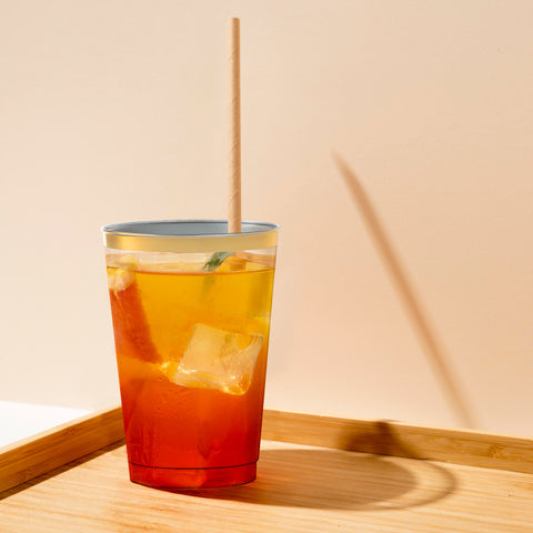 12 oz. Clear with Metallic Gold Rim Round Disposable Plastic Tumbler