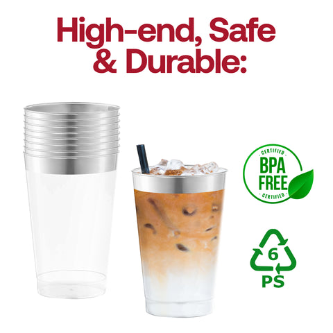 12 oz. Clear with Metallic Silver Rim Round Tumblers BPA | The Kaya Collection