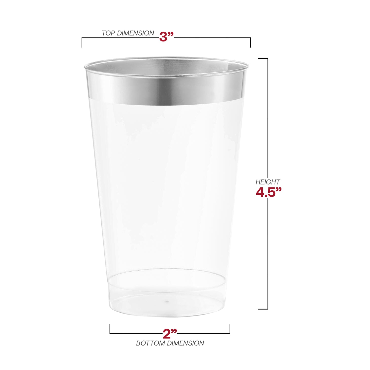 12 oz. Clear with Metallic Silver Rim Round Tumblers Dimension | The Kaya Collection