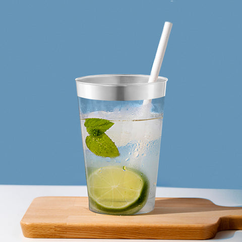 12 oz. Clear with Metallic Silver Rim Round Disposable Plastic Tumbler