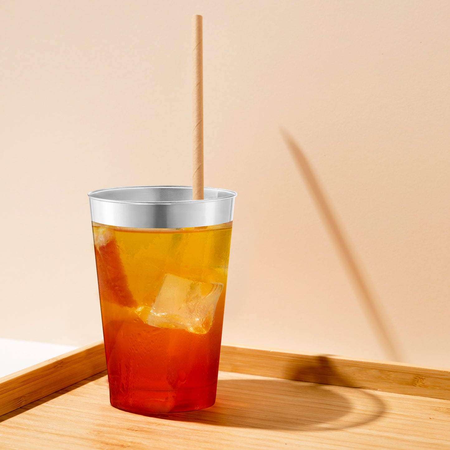 12 oz. Clear with Metallic Silver Rim Round Disposable Plastic Tumbler