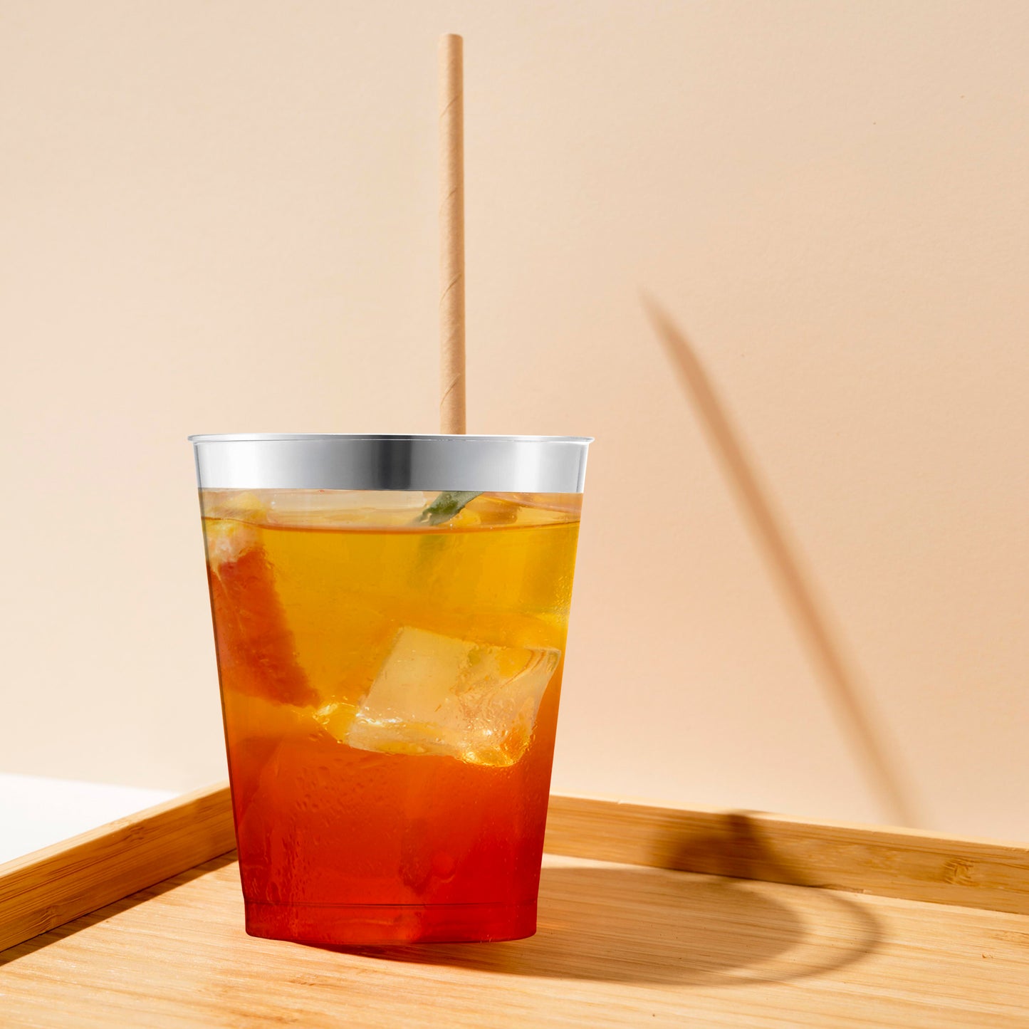 10 oz. Clear with Silver Rim Round Disposable Plastic Tumblers