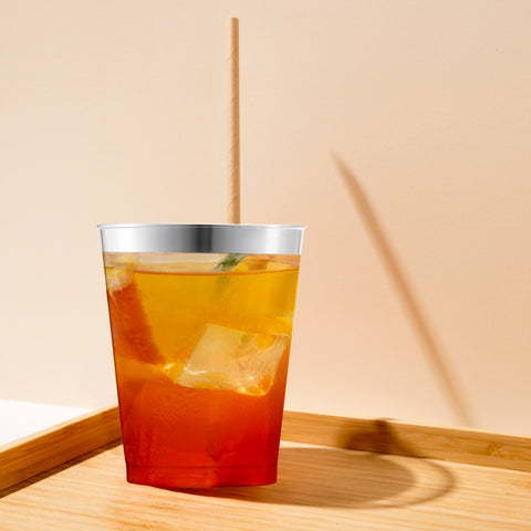 10 oz. Clear with Silver Rim Round Disposable Plastic Tumblers