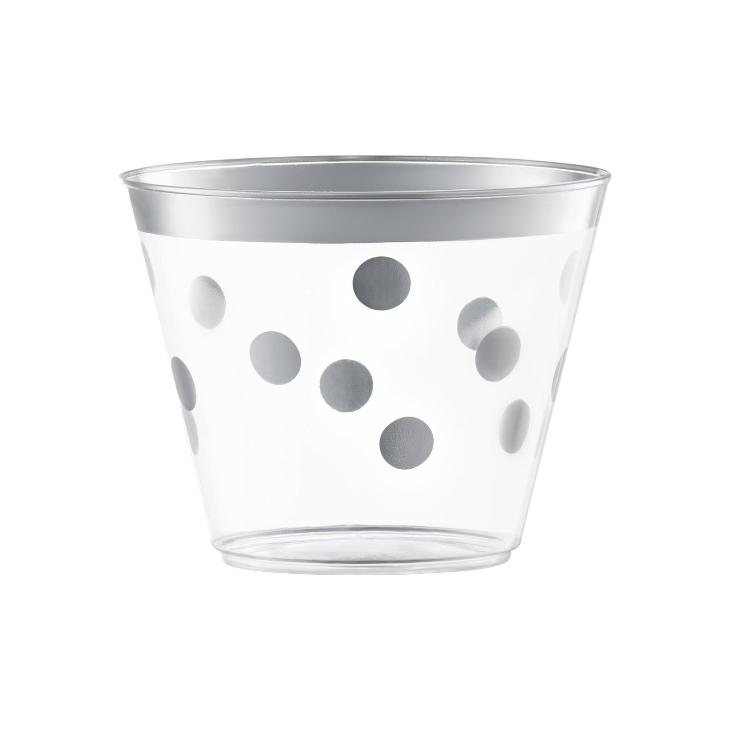 9 oz. Clear with Silver Dots Round Disposable Plastic Party Cups Main | The Kaya Collection