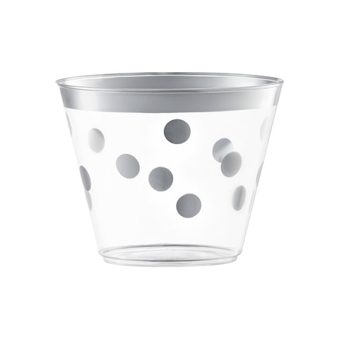 9 oz. Clear with Silver Dots Round Disposable Plastic Party Cups Main | The Kaya Collection