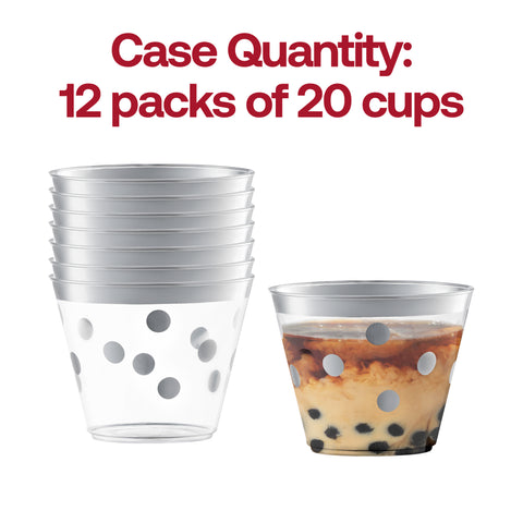 9 oz. Clear with Silver Dots Round Disposable Plastic Party Cups Quantity | The Kaya Collection