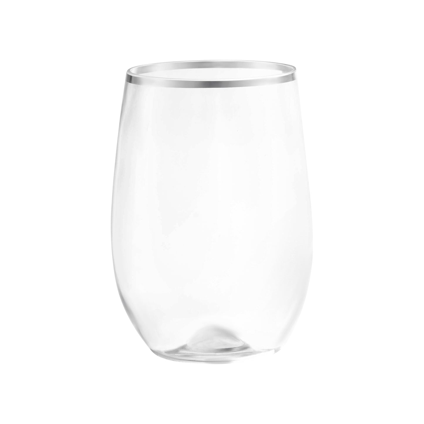 12 oz. Clear with Silver Elegant Stemless Plastic Wine Glasses Main | The Kaya Collection