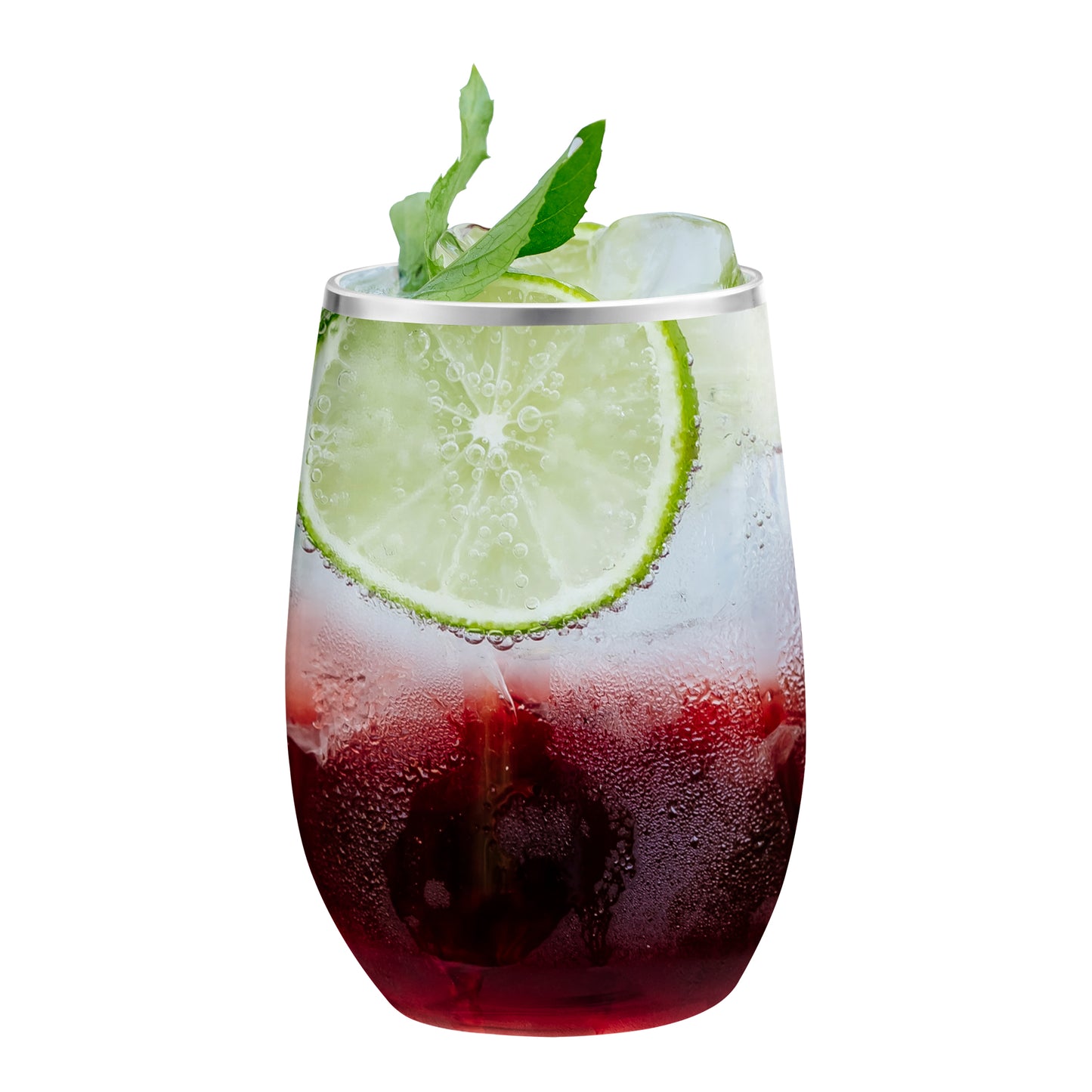 12 oz. Clear with Silver Elegant Stemless Plastic Wine Glasses Secondary | The Kaya Collection