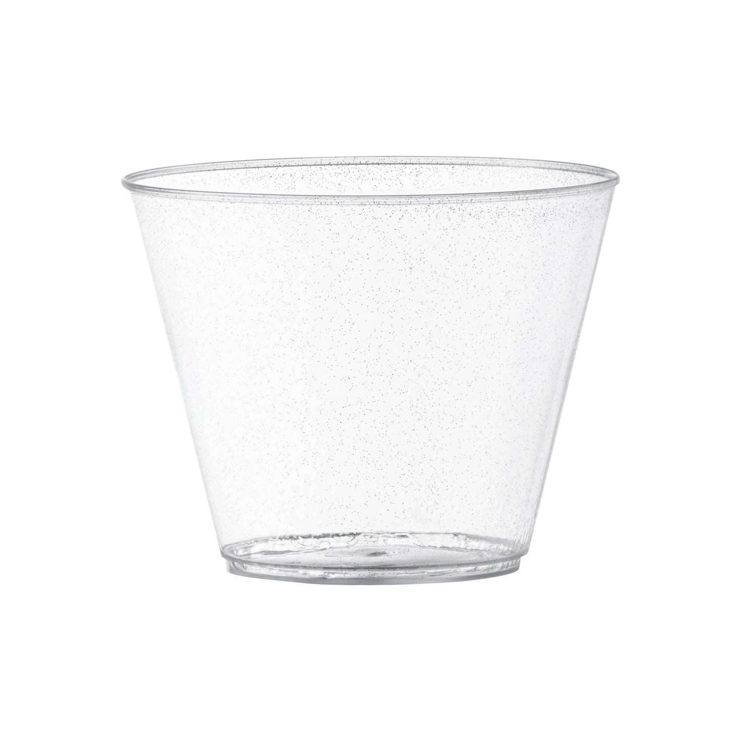 9 oz. Clear with Silver Glitter Round Disposable Plastic Party Cups Main | The Kaya Collection