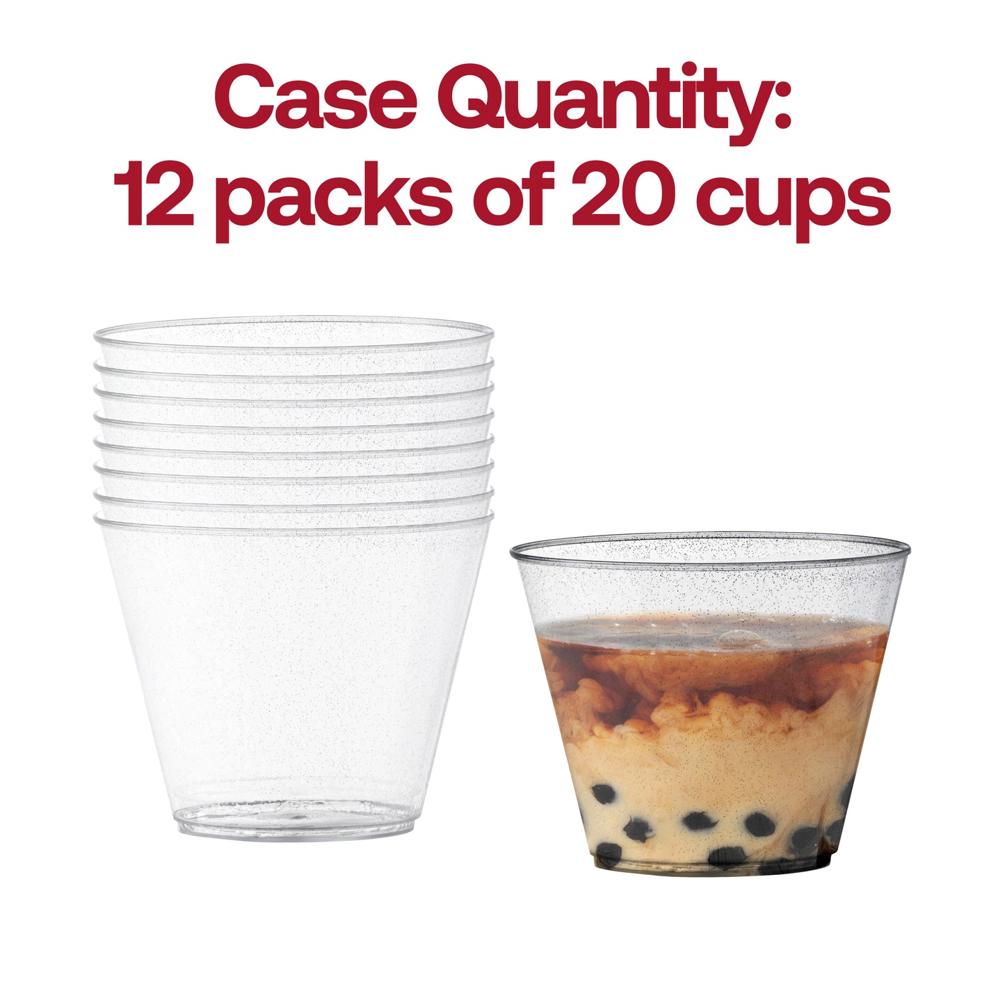 9 oz. Clear with Silver Glitter Round Disposable Plastic Party Cups Quantity | The Kaya Collection